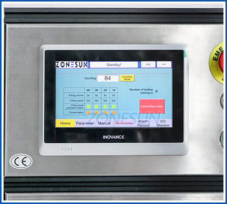 control panel of peristaltic pump filling machine