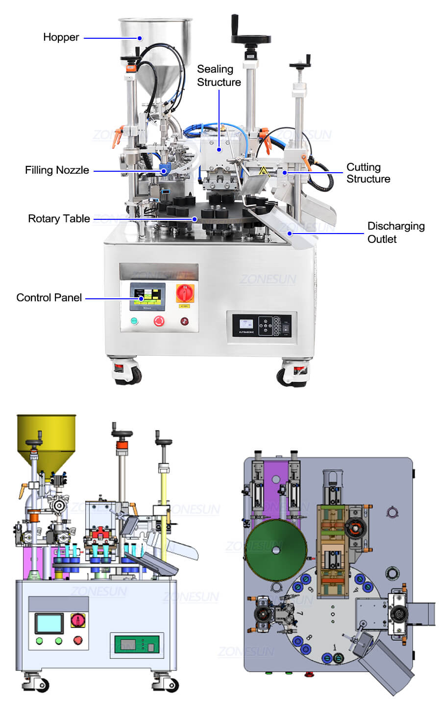 tabletop squeezable tube filling sealing machine