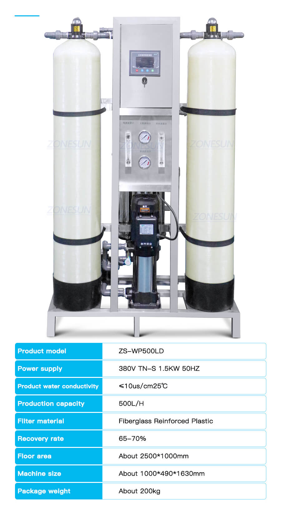 Sistema de purificação de água de 500l