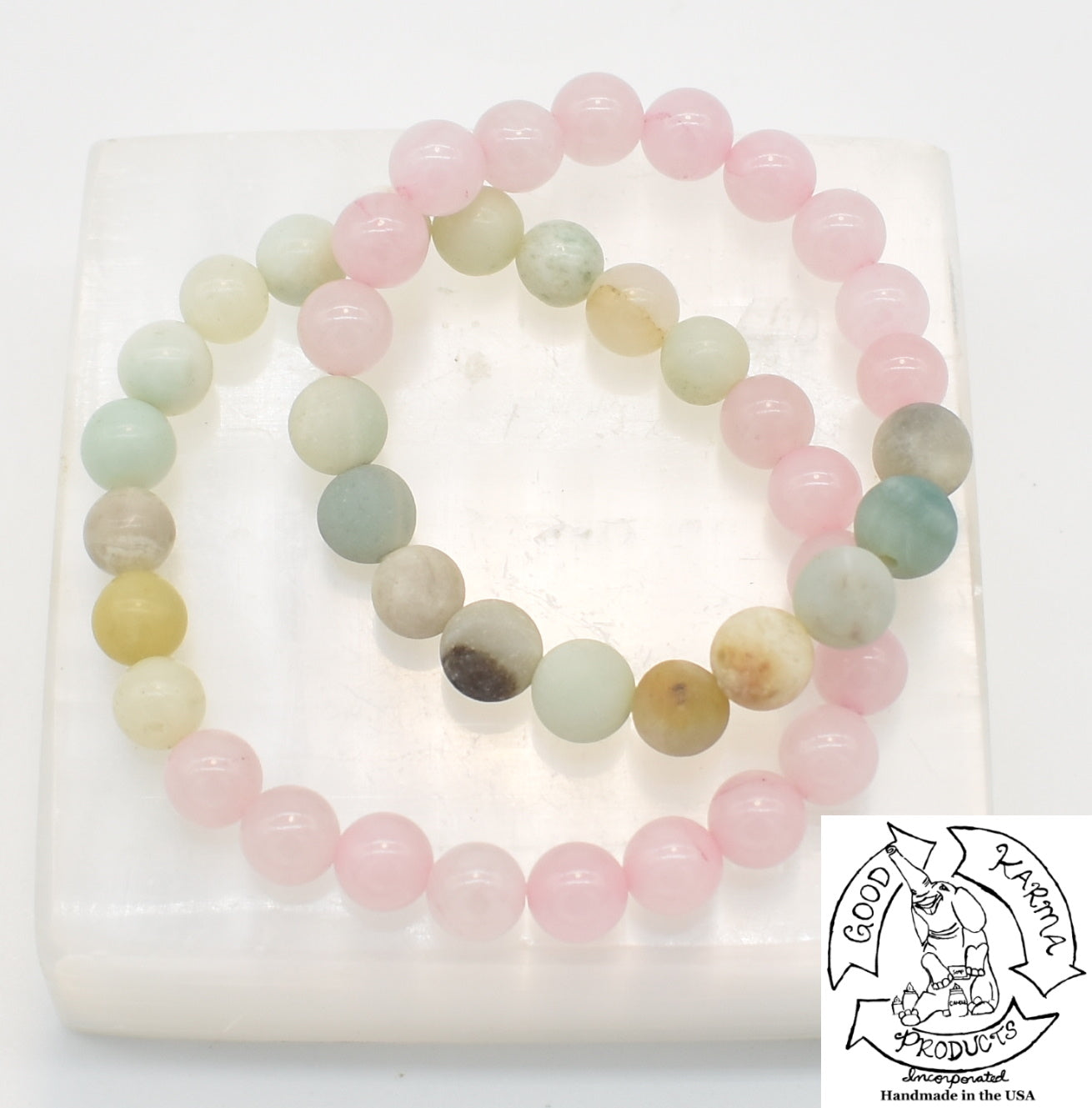 Soothing Love Rose Quartz And Amazonite Stone Bracelet Good Karma Products Incorporated