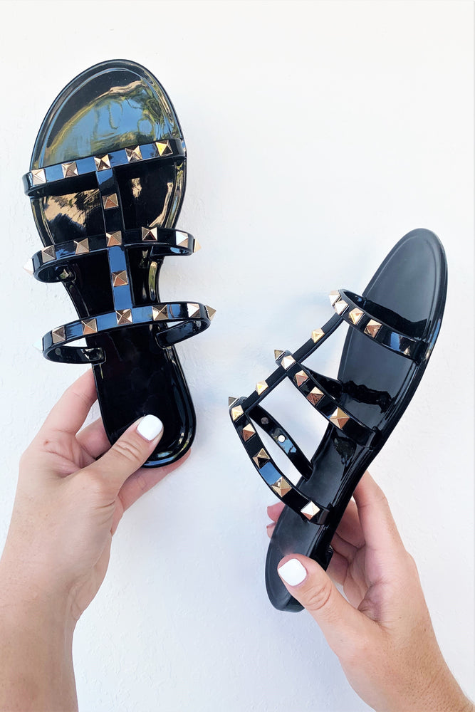 black studded jelly sandals