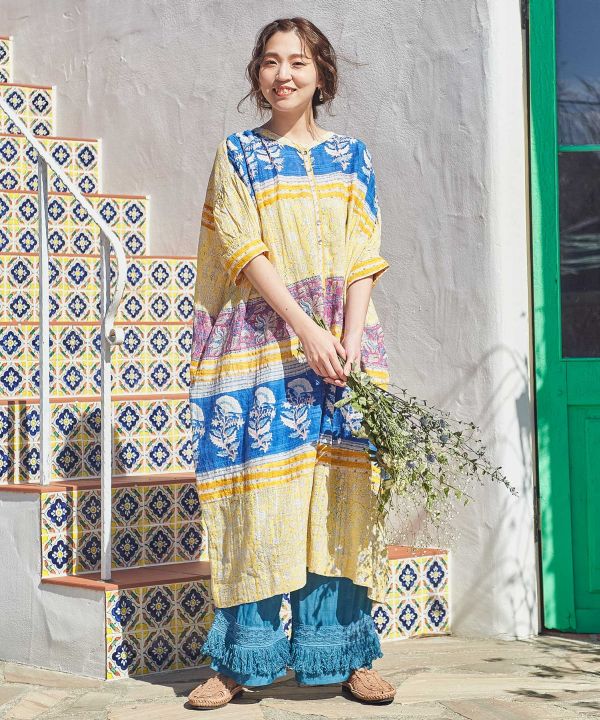 Block Print Partchwork Shirt Dress