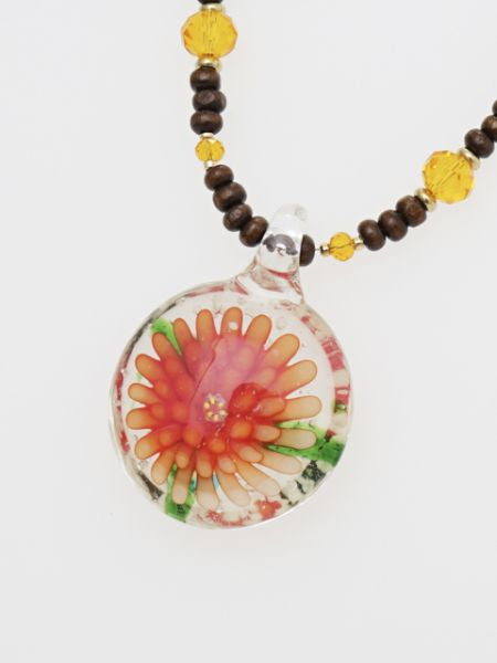 Flower Pattern Glass Beads Necklace