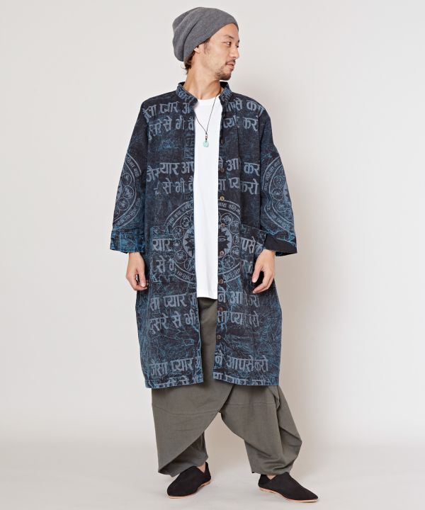 Constellation Printed Band Collar Long Shirt