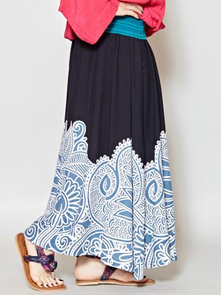 Ethnic Flower Print Long Skirt