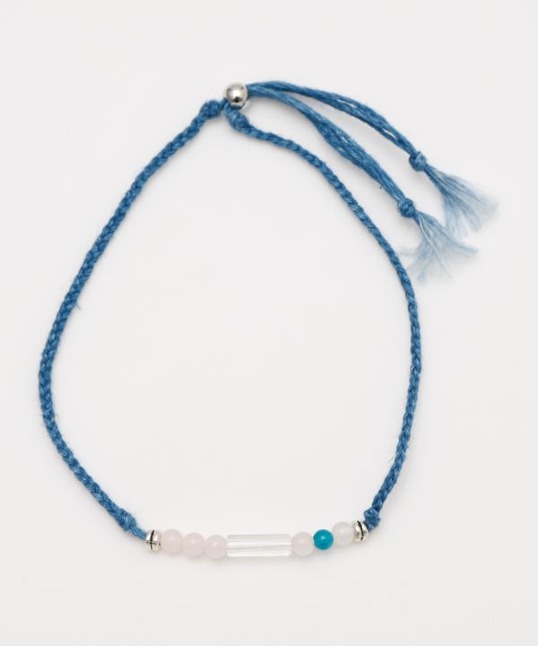 Indigo Dyed Braided Anklet - Rose Quartz - Oct