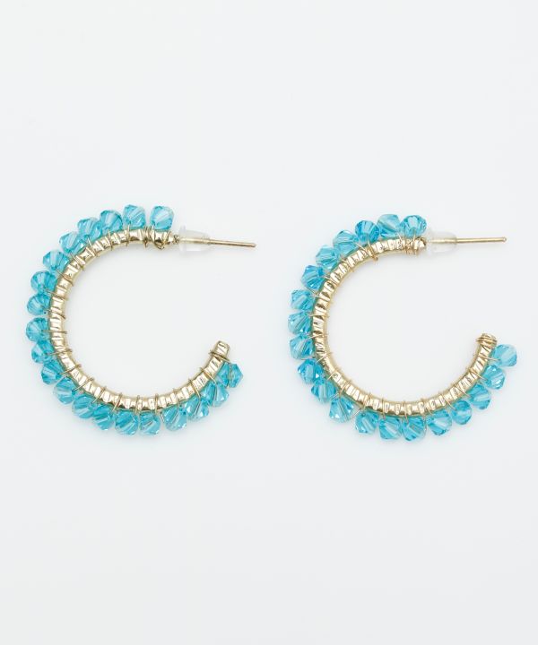 Blue Beaded Hoop Earrings