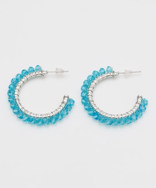 Blue Beaded Hoop Earrings