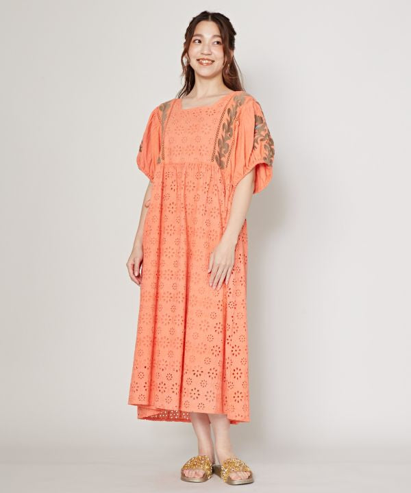 Schiffli Embroidery Empire Waist Dress