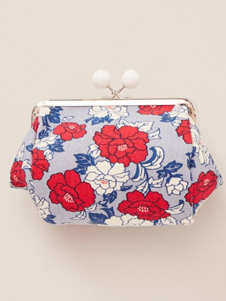 HANPU Canvas Barrel Shaped Floral GAMAGUCHI Purse