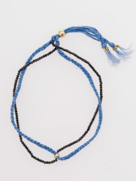 Indigo Dyed Braid Anklet - Black Spinel