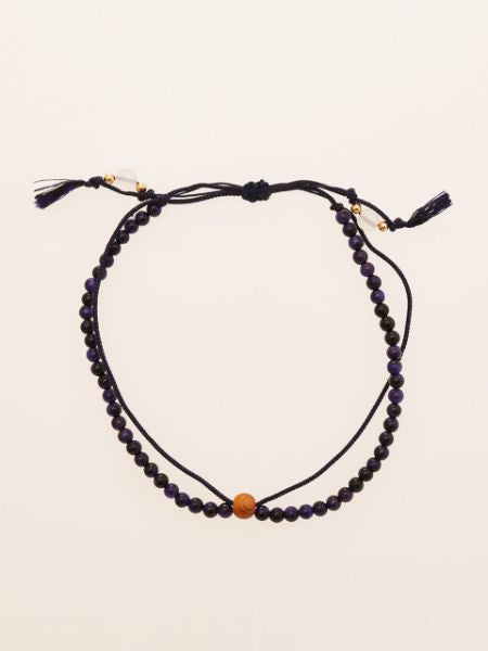 Silk String KUMIHIMO Braid Anklet Purple Tiger Eye