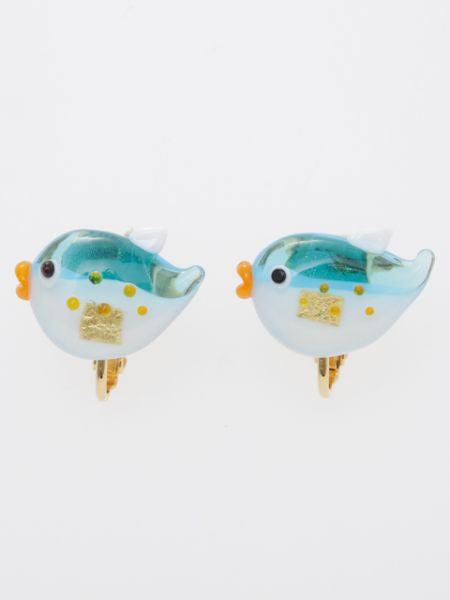 Auspicious Charm Glass Clip Earrings