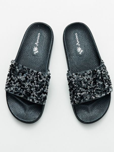 Open Toe Glitter Sliders