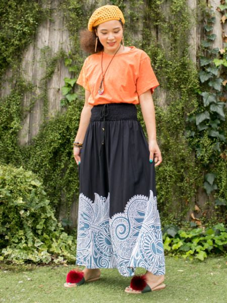 Ethnic Flower Print Long Skirt