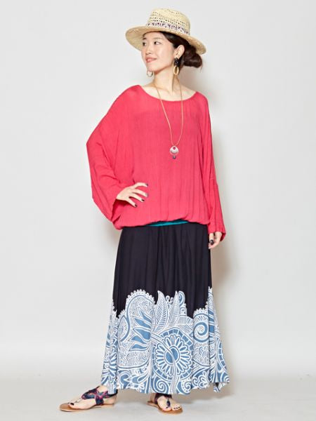 Ethnic Flower Print Long Skirt