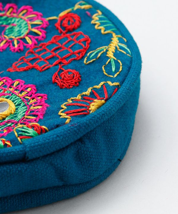 Embroidered Round Pouch