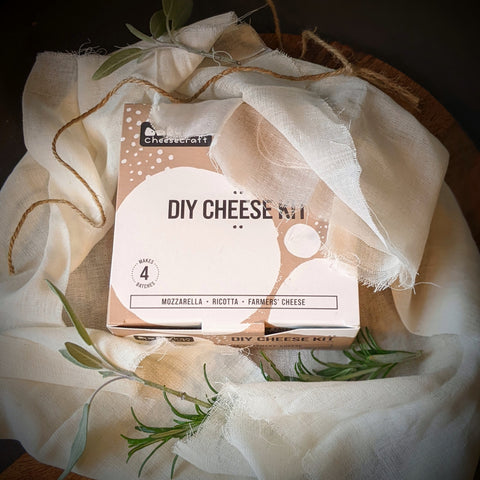 zero waste reuse wash natural gift wrap our cheese-makig kits with included resusable washable cheesecloth and fresh herb sprigs and twine