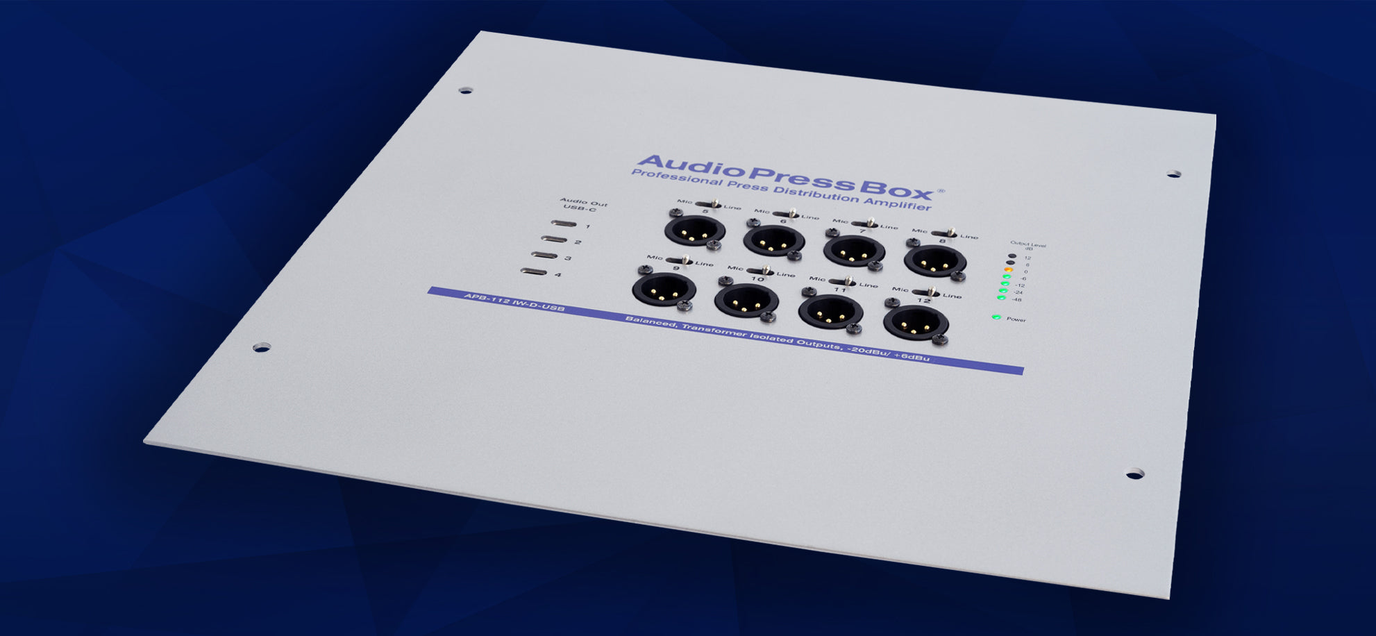 APB-112 IW-D-USB-US Dante InWall PressBox Audio Distribution Amplifier