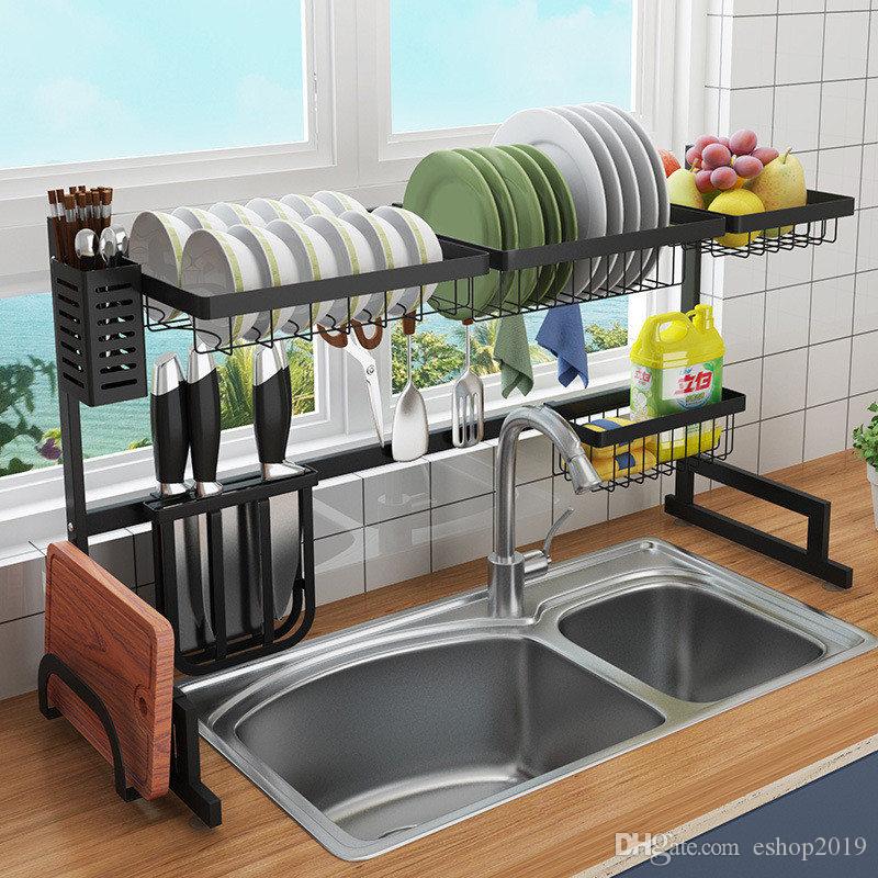 Buy 1 take 1 Stainless Steel Over Sink Hanging Dish Rack Plate Organizer with Hook Knife Chopping Board Holder