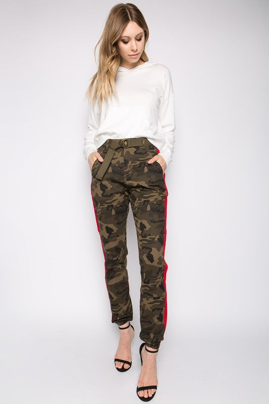 camo joggers with stripe