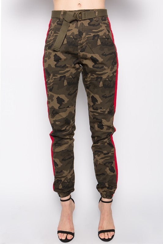 camo pants with red stripe