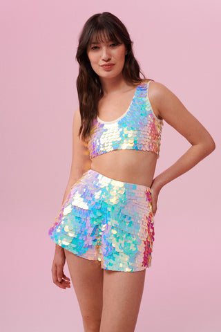 Rainbow Sequin Hot Pants  High Waist Festival Hot Pants – Ziji The Label