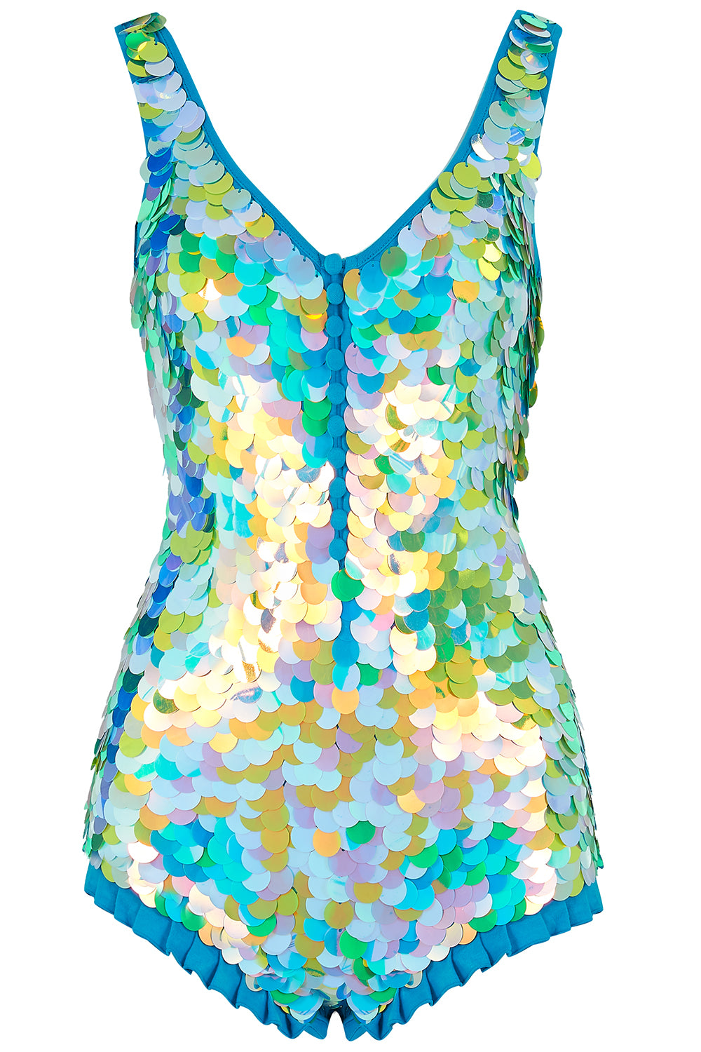 a blue and green sequin playsuit