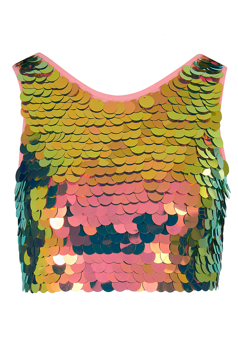 Green and burnt ornage sequin crop top