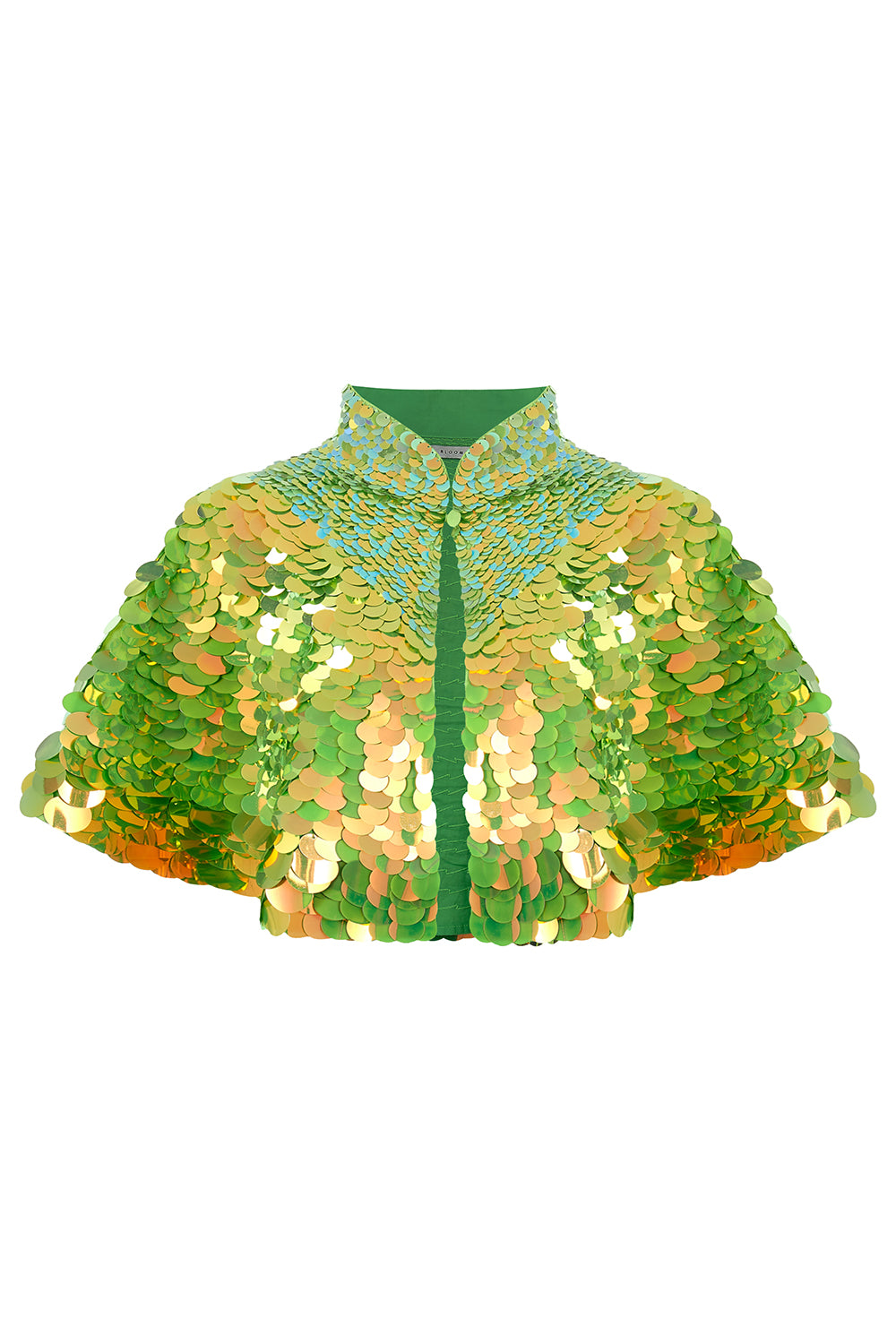 Rosa Bloom Eclipse angelica lime green sequin cape with collar