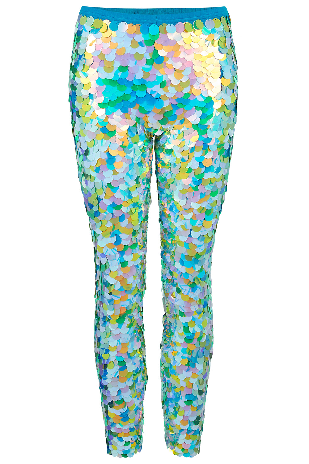 Blue and green sequin leggings