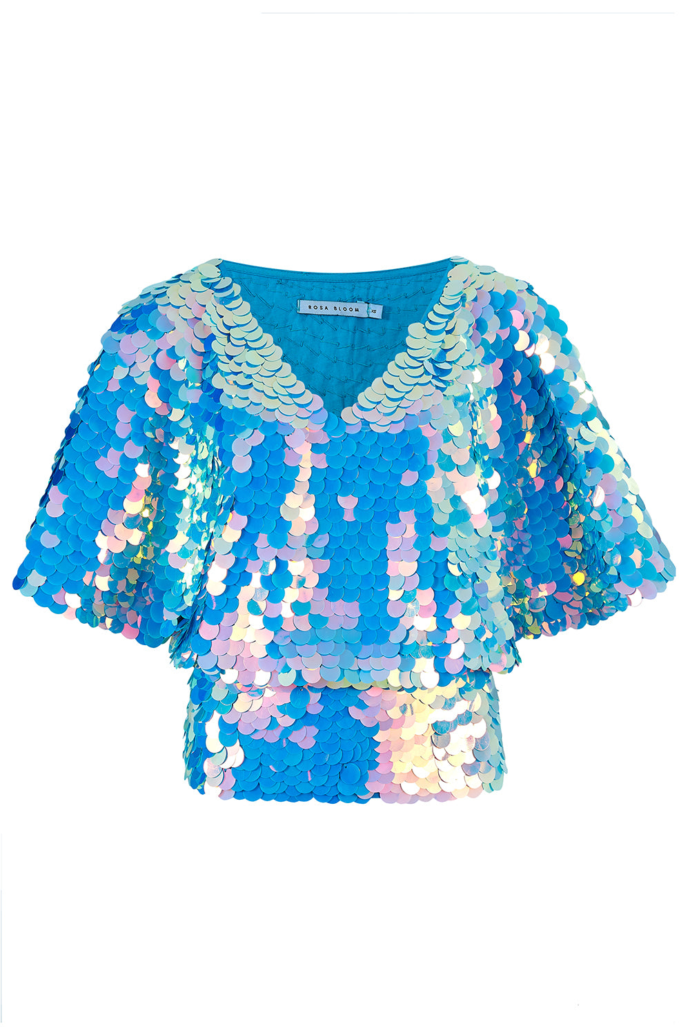 Rosa Bloom Florence cape sleeve sequin top moonrise blue