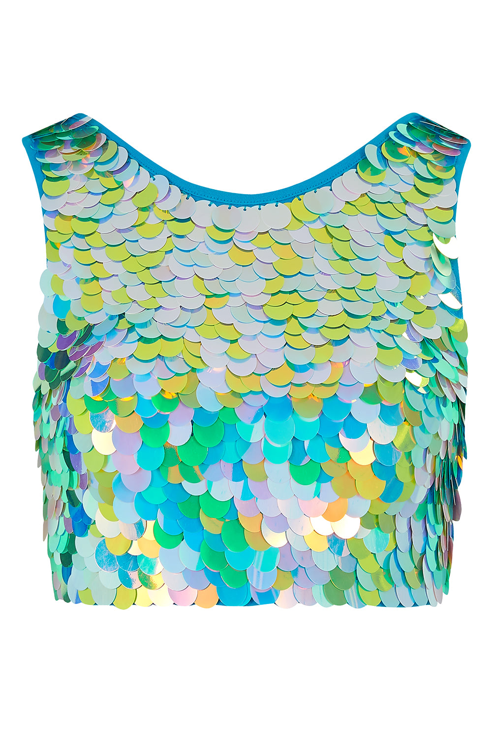 Blue and green sequin crop top
