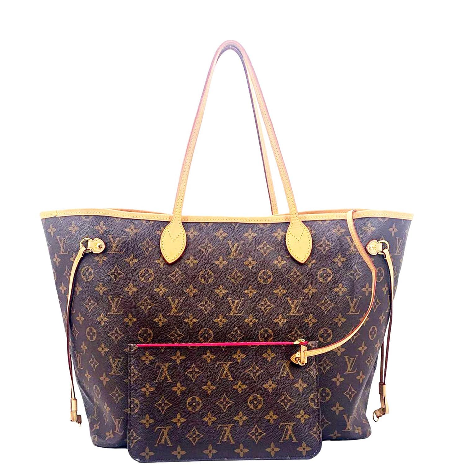 Sold at Auction: AUTHENTIC LOUIS VUITTON NEVERFULL GM DAMIER CANVAS,  LEATHER TOTE
