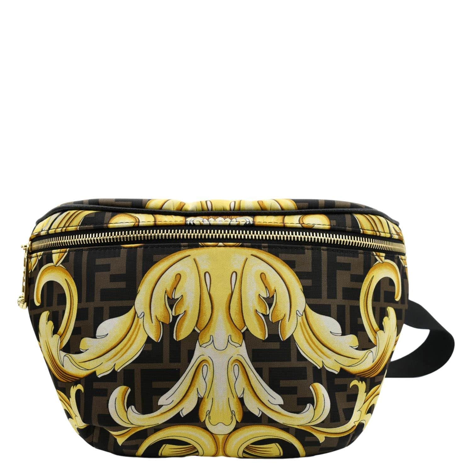 mynte Over hoved og skulder Grøn Fendi X Versace FF Baroque Nylon Belt Bag Gold