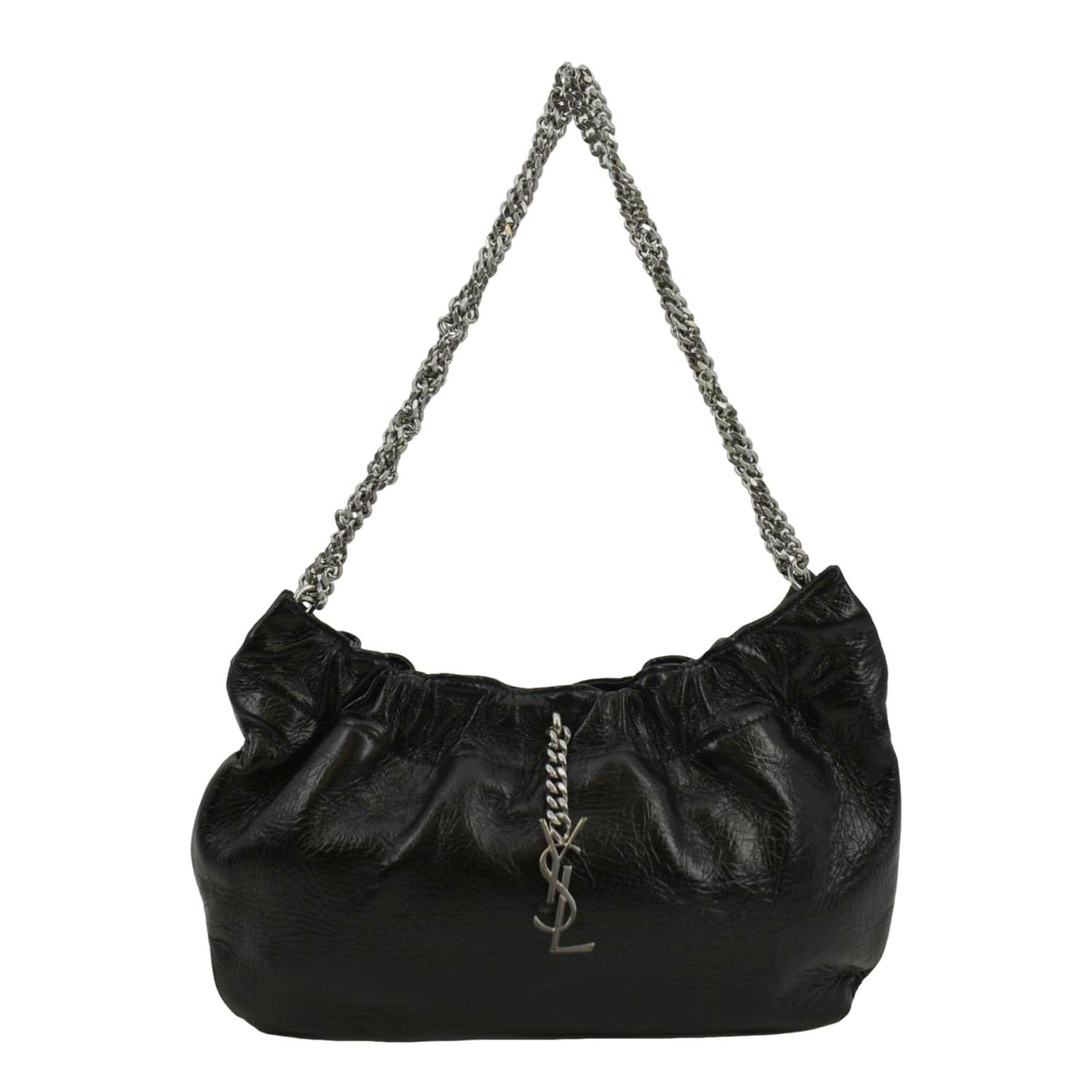 Yves Saint Laurent Pac Pac Ruched Leather Hobo Bag Black