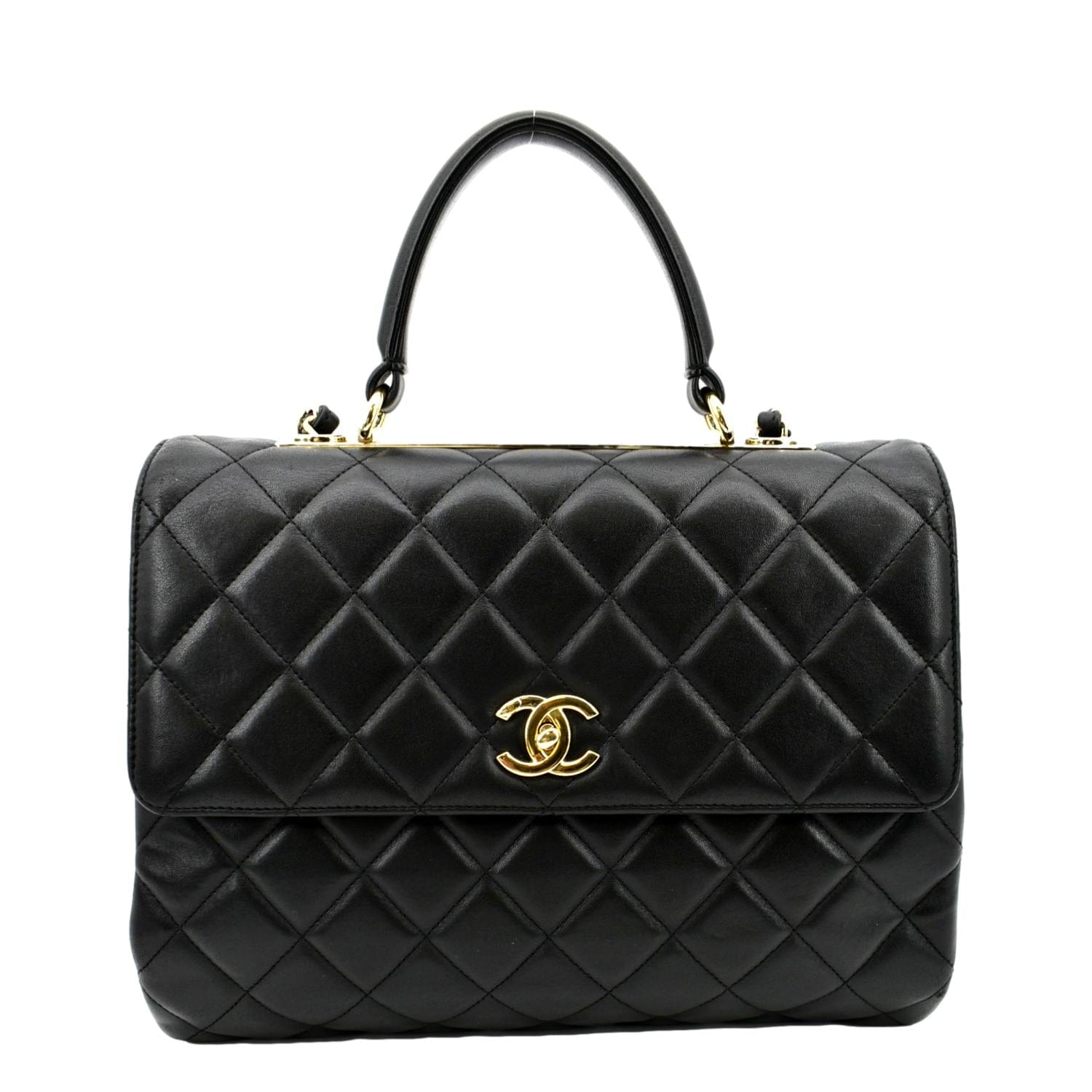 CHANEL Trendy CC Top Handle Flap Quilted Leather Shoulder Bag Black