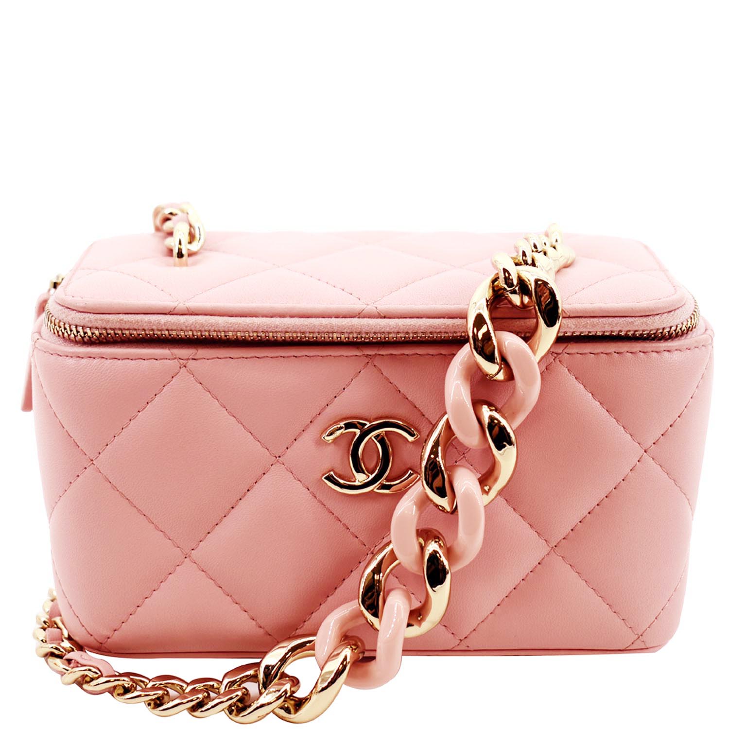 Chanel Pink Quilted Caviar Mini Vanity Case With Chain Leather ref