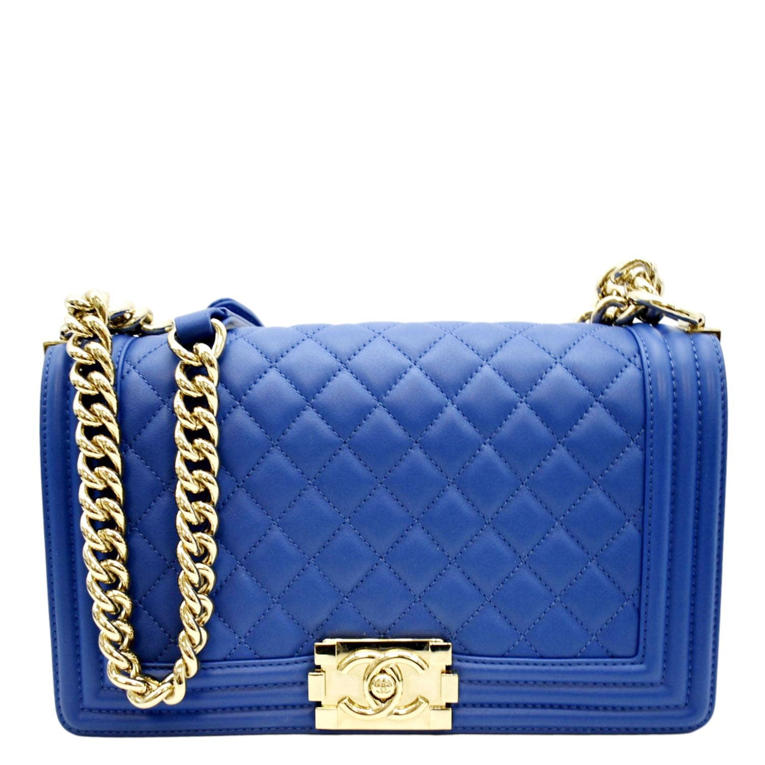 CHANEL Caviar Chevron Quilted New Medium Boy Flap Blue | FASHIONPHILE