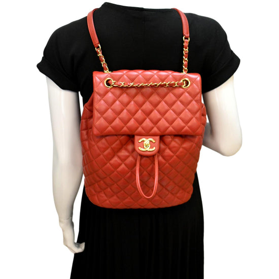 CHANEL Urban Spirit Large Quilted Leather Backpack Bag Red