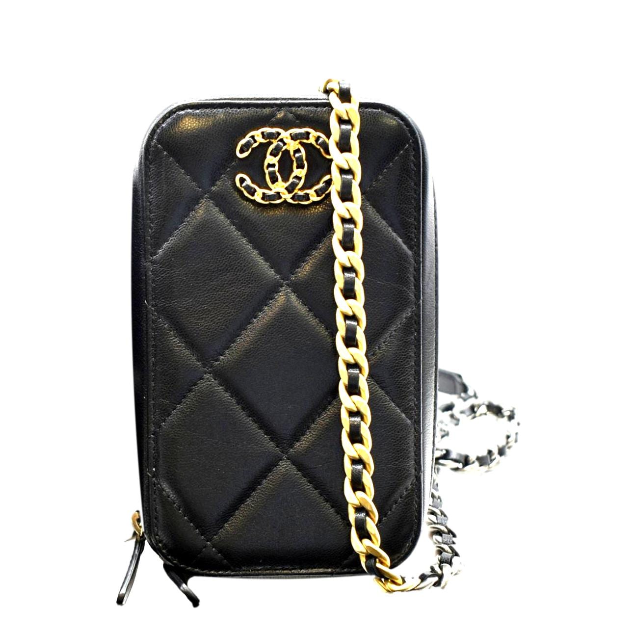 Chanel Lambskin Quilted Chanel 19 Phone and Card Holder Black