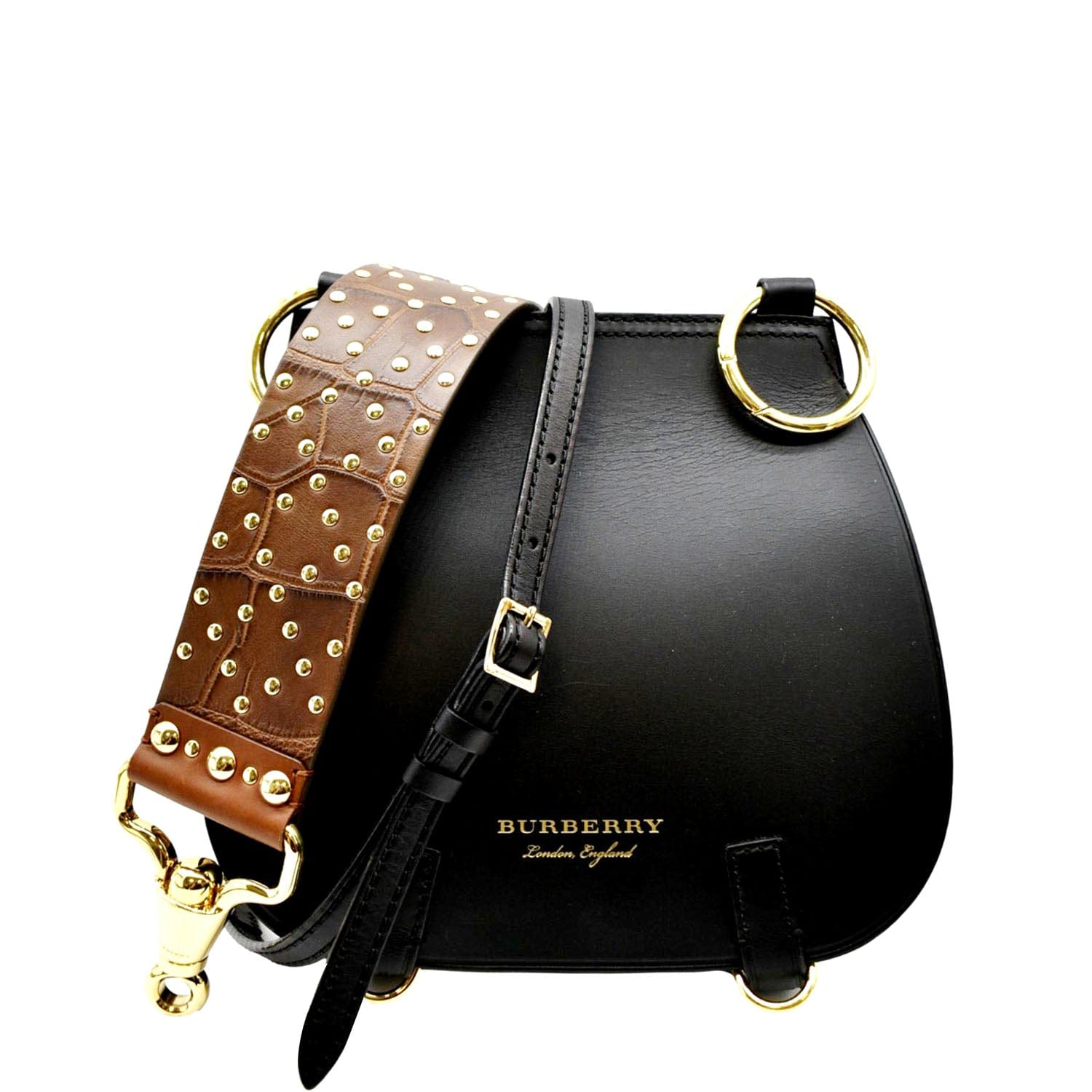 BURBERRY The Bridle Haymarket Check Leather Shoulder Bag Black