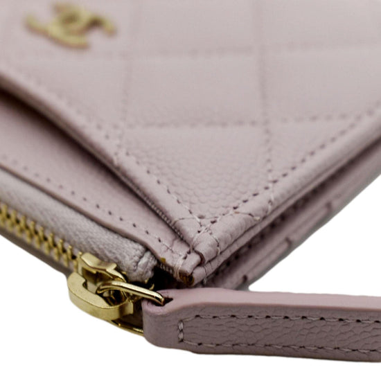 CHANEL Quilted Caviar Leather Top Zip Card Holder Light Pink