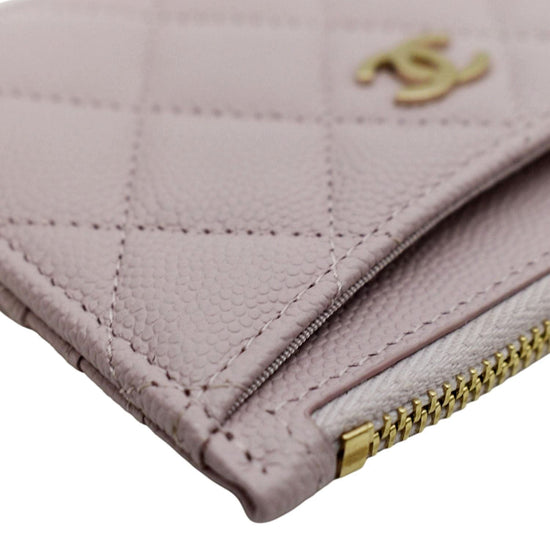 CHANEL Quilted Caviar Leather Top Zip Card Holder Light Pink