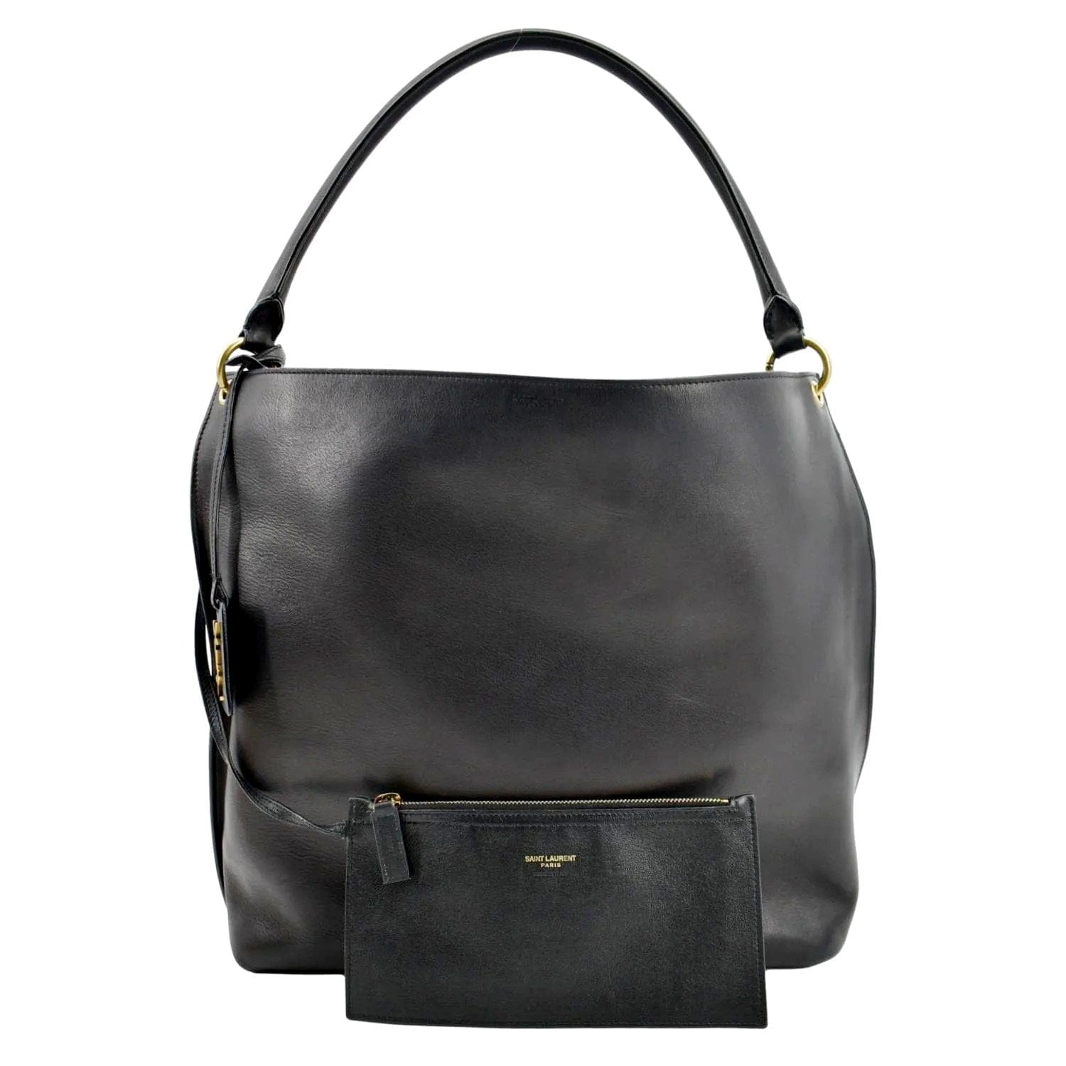 YVES SAINT LAURENT Tag Calfskin Leather Hobo Bag Black