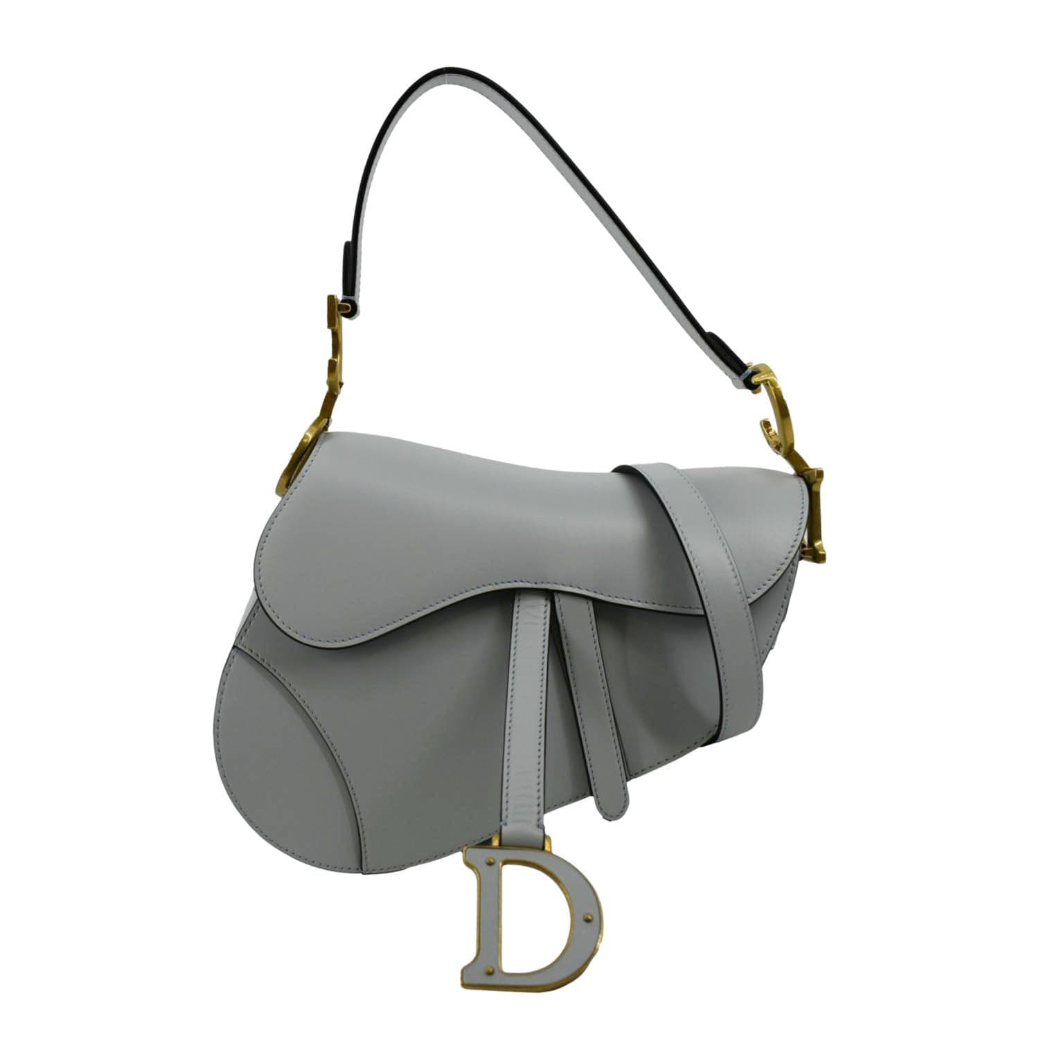 CHRISTIAN DIOR Saddle Leather Shoulder Bag Grey