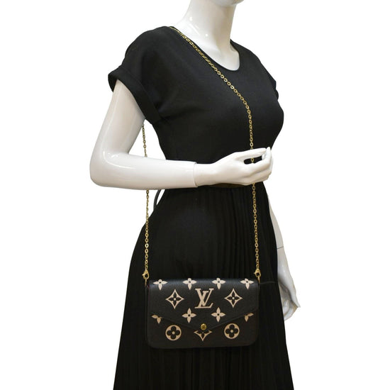  Louis Vuitton M80482 Pochette Felicey Bi-color Monogram  Empreinte Leather Cross Body Pouch Pochette Bag Black Gold Ladies Genuine  Cosmetic Box with Shop Bag, Black : Clothing, Shoes & Jewelry