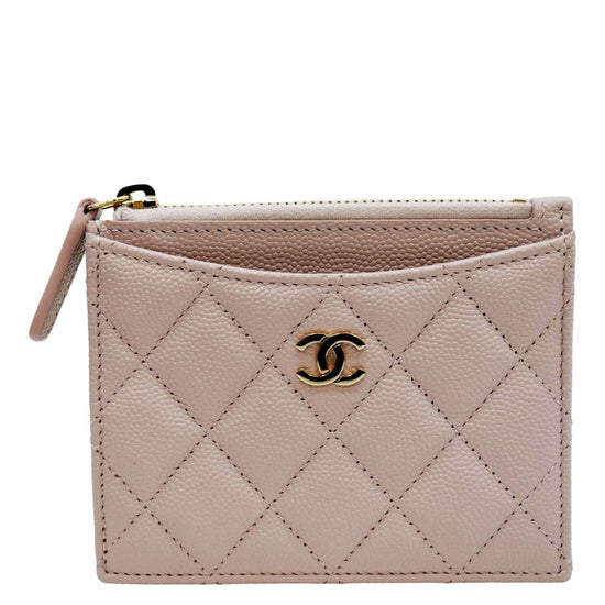 CHANEL Caviar Quilted Flap Zip Card Holder Pink 934424