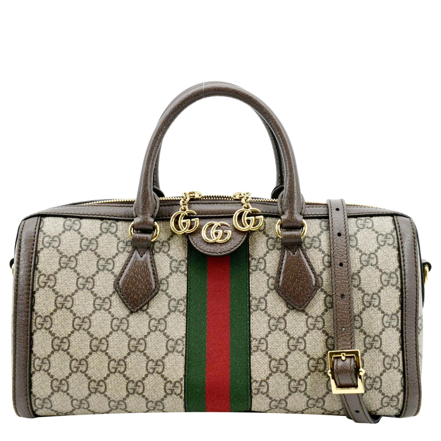 Gucci Ophidia GG Top Handle Bag Medium Beige/Ebony in Coated Canvas/Leather  with Gold-tone - US