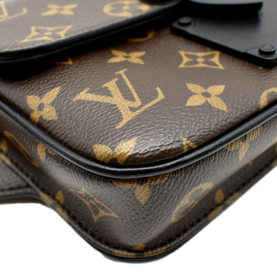 Louis Vuitton Mens S Lock Sling Bag Monogram Canvas Brown Leather